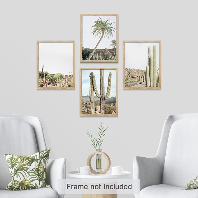 SIGNWIN Adhesive Canvas Poster Desert Landscape Tropical Palm Tree Saguaro Cactus Nature Wilderness Photography Modern Art Decorative Zen Relax/Calm Multicolor Scenic for Bedroom - 8"x10"x 4