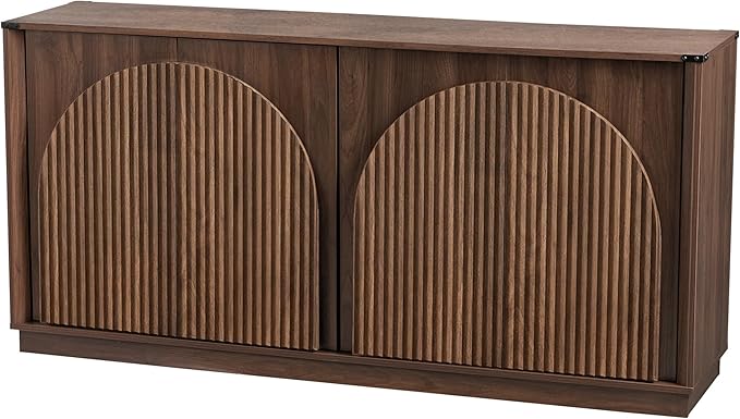 65" Sideboard Buffet Cabinet with Storage, Mid Century Modern Fluted Accent Credenza with Adjustable Shelves, Wood Media TV Console Coffee Bar Table for Dining Room, Living Room, Walnut