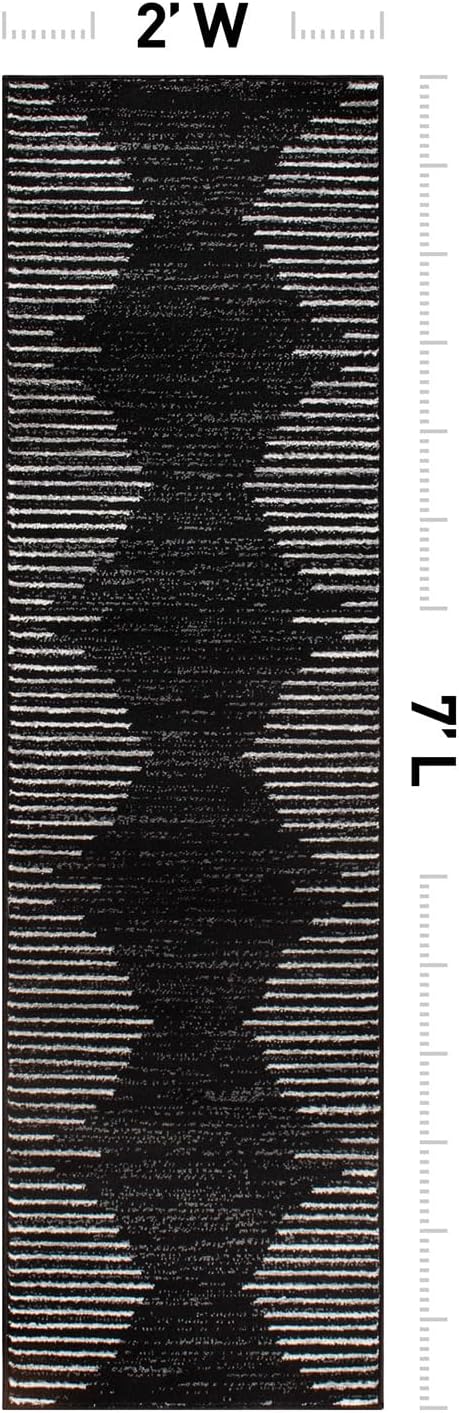Rugshop Bohemian Stripe Stain Resistant Carpet High Traffic for Hallway Entryway Living Room Kitchen Bedroom Laundry Runner Rug 2' x 7' Black