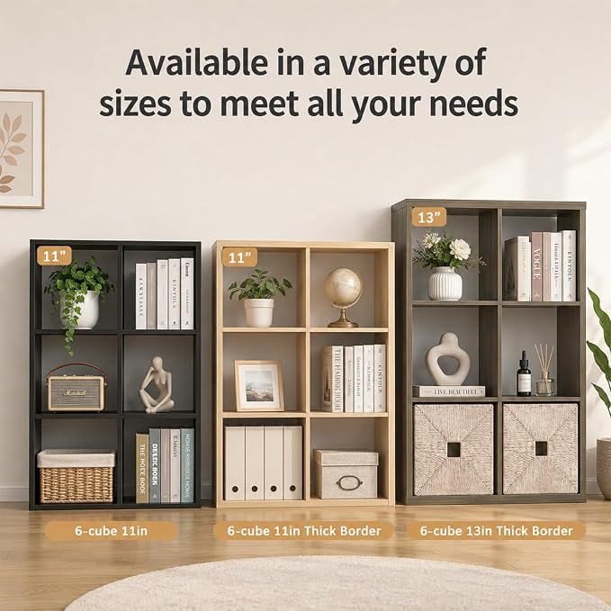 Endearing Limons【2026 Wooden 2 Cube Shelf Storage Organizer with Anti-Tipping Kits + Reversible Open Back Solid Panel Bookcase (11 x 11 Unit Cell Oak)