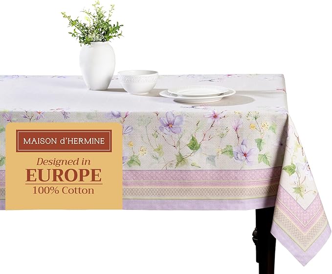 Maison d' Hermine Table Cloth Square Table 100% Cotton 54 x 54 Inches Tablecloth Reusable Decorative for Dining Room Farmhouse Home Valentines Day Decorations Spring Summer - Magnolia Mornings