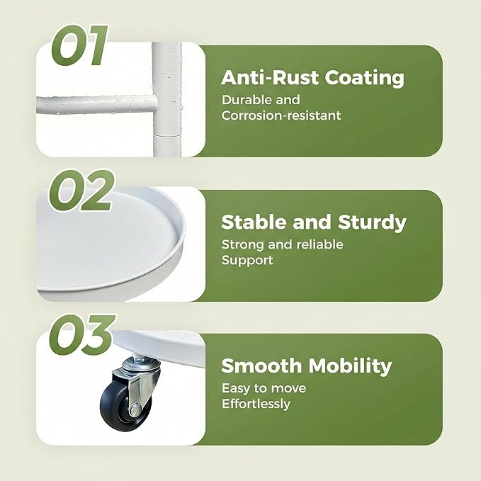 Bamworld Tall Plant Stand Indoor Outdoor Metal Plant Stands with Wheels 5 Tiered Corner Plant Holder Heavy Duty Flower Stand for Multiple Pots Planter Stand for Patio Balcony Living Room (White)