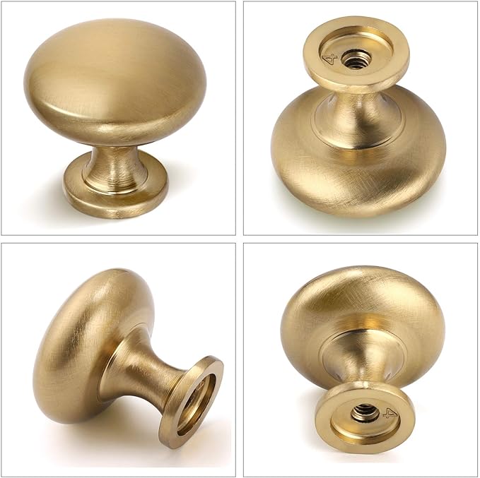 6 Pack Solid Cabinet Knob Warm Gold Kitchen Drawer Knob Champagne Bronze,Euro Style Dresser Knob Antique Brass Furniture Hardware,Diameter:1-1/5 "