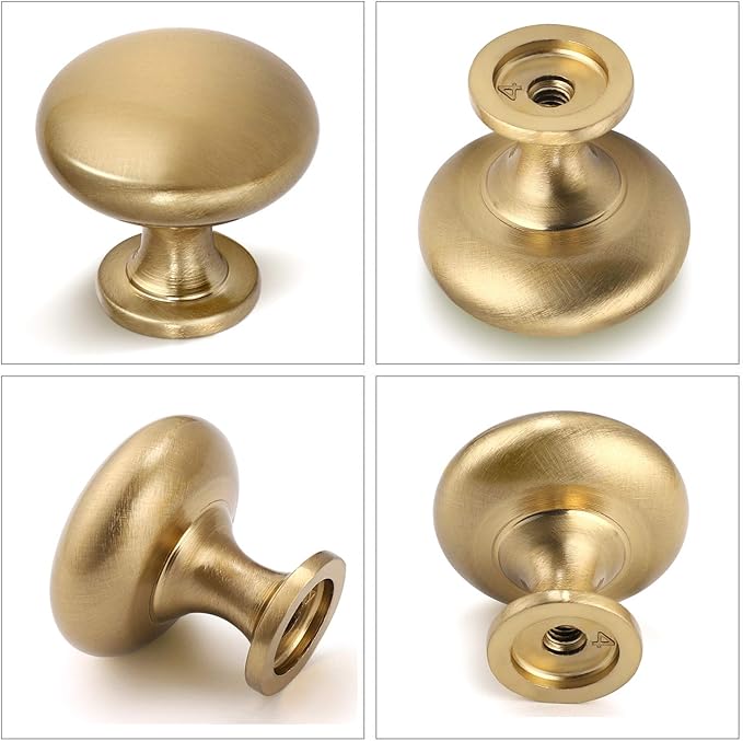 25 Pack Warm Gold Cabinet Knob Solid Kitchen Drawer Hardware,Champagne Bronze Drawer Knob Antique Brass Dresser Knob Euro Style Furniture Hardware,Diameter:1-1/5 "