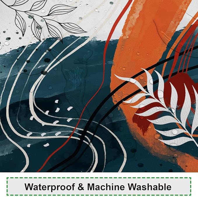 Mid Century Boho Shower Curtain 36Wx72H Abstract Eucalyptus Leaves Navy Blue and Coral Color Shower Curtains Modern Aesthetic Art Fabric Waterproof for Bathroom Decor 6 Plastic Hooks