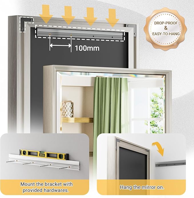 40 x 30 Brushed Nickel Bathroom Mirror, Beveled Framed Rectangle With Anti-Rust Frame, Shatterproof, Vertical/Horizontal Wall-Mounted