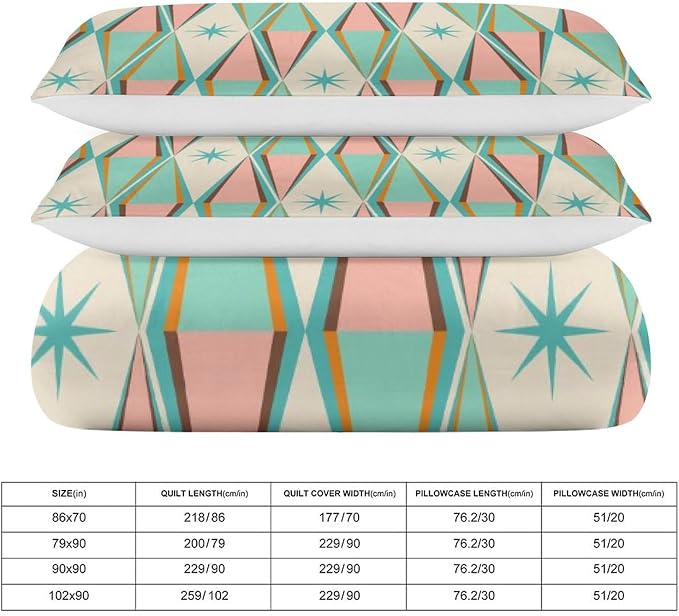 Mid Century Duvet Cover Sets Modern Mid Century Retro Grid Printed Lightweight Soft Quilt Cover Geometric Minimalist Abstract Soft Microfiber 3 Piece (1 Duvet Cover 90x102in + 2 Pillow Sham 20x30in)