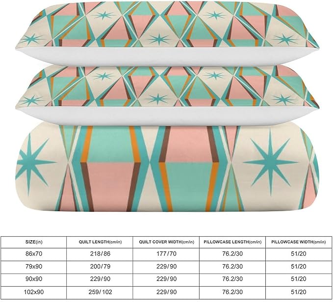 Mid Century Duvet Cover Sets Modern Mid Century Retro Grid Printed Lightweight Soft Quilt Cover Geometric Minimalist Abstract Soft Microfiber 3 Piece (1 Duvet Cover 90x102in + 2 Pillow Sham 20x30in)