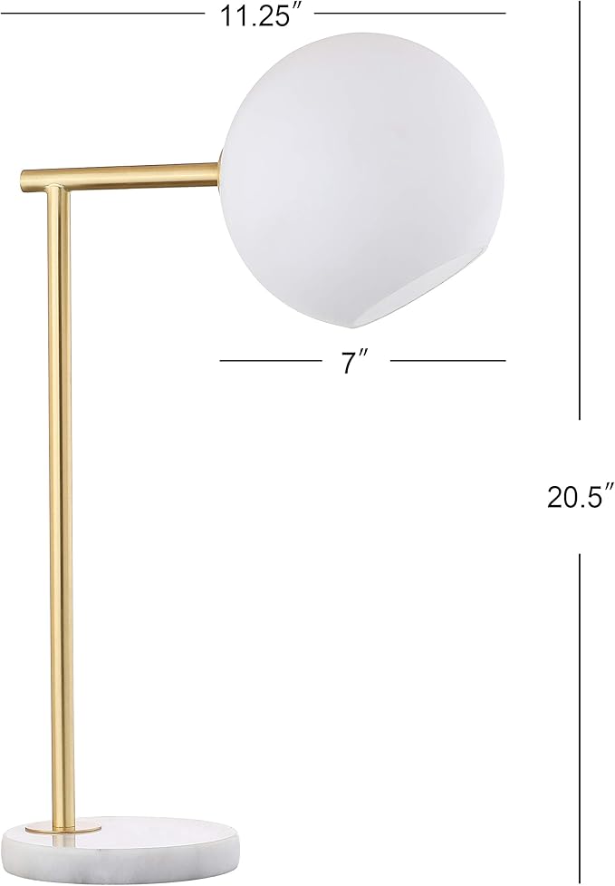 JONATHAN Y JYL1000A 20.5" Modern Gold Table Lamp with White Marble Base and Frosted Glass Globe, Contemporary Bedside Nightstand Lamp for Bedroom, Living Room, Office, LED Bulb Included