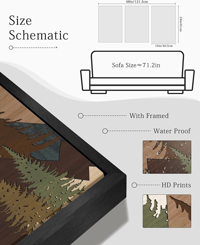 KUVIOKE Morden Mountains Framed Wall Art Boho Pine Tree Forest Nature Landscape Artwork Bohemain Farmhouse Rustic Bedroom Living Room Decor 16x24in (Black Framed)