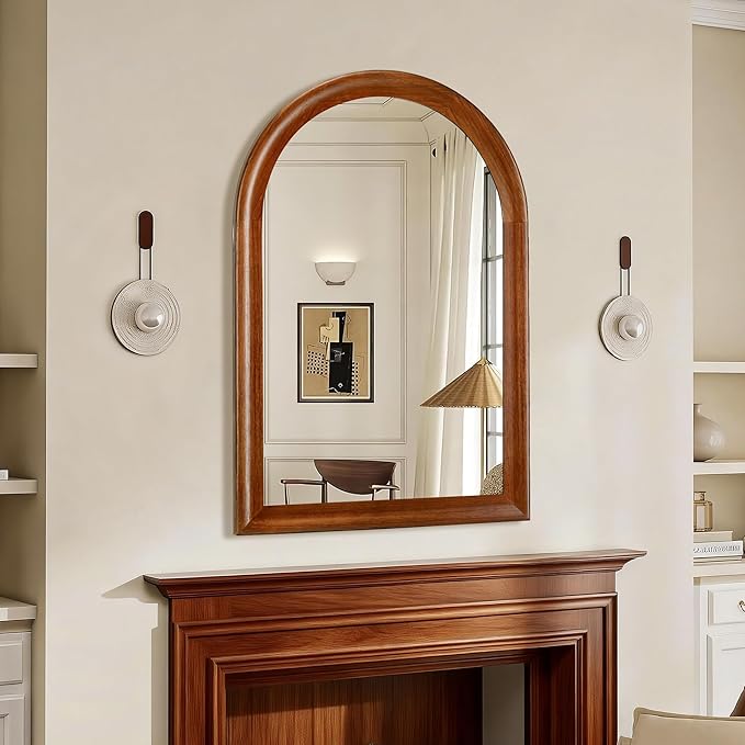 Tanmicoshomy Wood Bathroom Mirror for Wall 24x36 Inch,Rustic Wall Mirrors with Tempered Glass for Living Room, Bedroom or Entryway(Walnut)