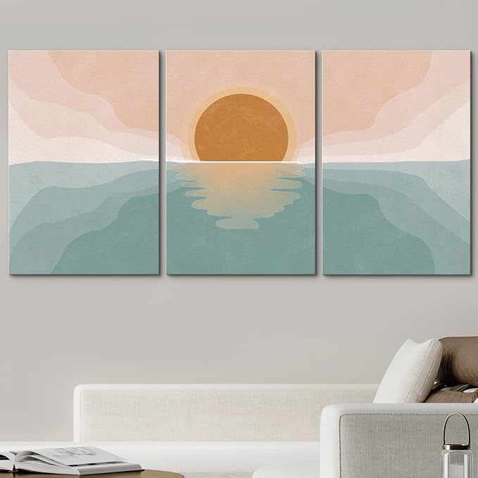 wall26 Canvas Print Wall Art Set Pastel Mountain Range Forest Dawn Abstract Nature Illustrations Modern Art Nordic Decorative Wilderness Zen Minimal Boho for Living Room, Bedroom, Office - 16"x24"x3