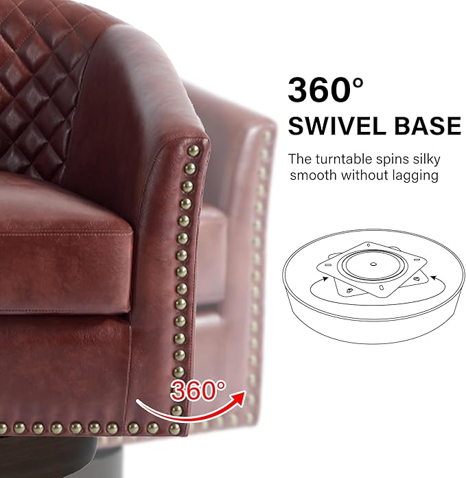 Swivel Barrel Accent Chair, Comfy Modern Upholstered Round Faux Leather Arm Chair for Living Room, Bedroom