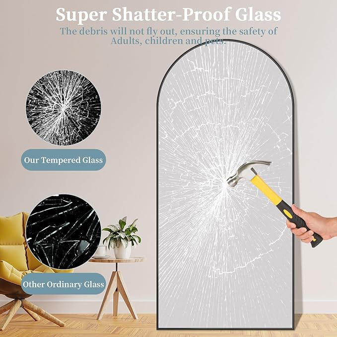 Full Length Mirror with Stand, 71"x32" Arched Full Body Mirror, Large Stand Up Mirrors, Aluminum Frame Floor Standing Mirrors, Freestanding Hanging Leaning Mounted for Bedroom Living Room, Black
