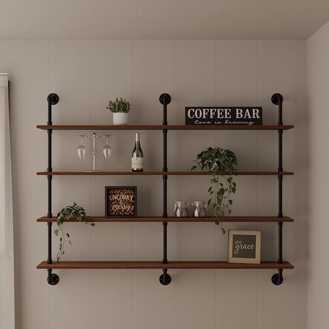 HDDFER Floating Shelves for Wall Bookshelf Industrial Pipe Shelving Shelves 60 Inch Natural Wood Planks Rustic Wall Shelves Hanging Bookshelves Farmhouse Kitchen Shelving
