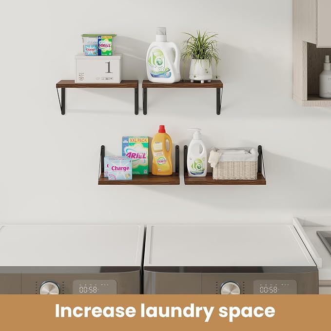 Heimlove Floating Shelves for Wall Set of 3,Light Wood Wall Mounted Bookshelf Decorative Shelf for Living Room Bathroom Bedroom Kitchen Laundry Pictures Plants Books Cats TV,Walnut Color