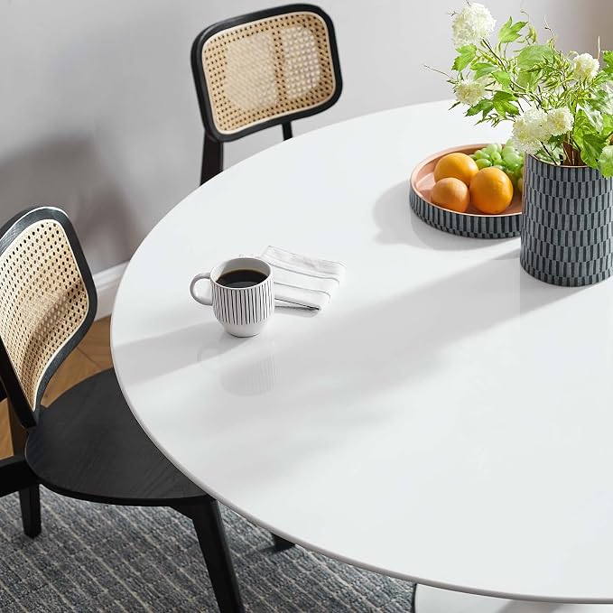Modway Lippa 60" Mid-Century Modern Dining Table with Round Top and Pedestal Base in White