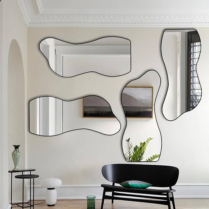 POZINO Irregular Frameless Mirror, 47.2"x22" Asymmetrical Wall Mirror, Modern Abstract Mirrors, Odd Shaped Mirrors for Living Room Bathroom Bedroom Entryway Hallway