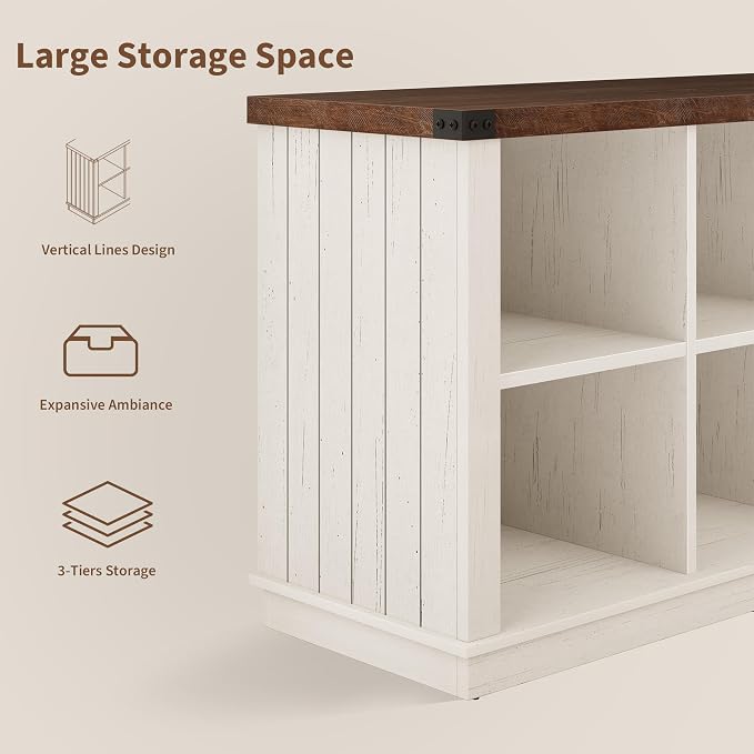 GarveeHome 8 Cube Storage Organizer Bookshelf, Farmhouse Horizontal Bookcase, 62 in Wood Storage Bookcase for Entryway, Long Low Bookshelves for Living Room (Brown and White Contrast, 8 Cube)