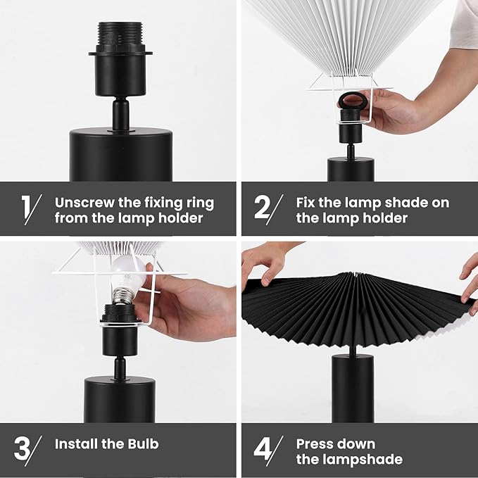 Modern Table Lamp with Metal Blade Lampshade and Cylindrical Base, E26 Bulb Compatible, Contemporary Accent Light for Living Room, Bedroom, Office (Black)