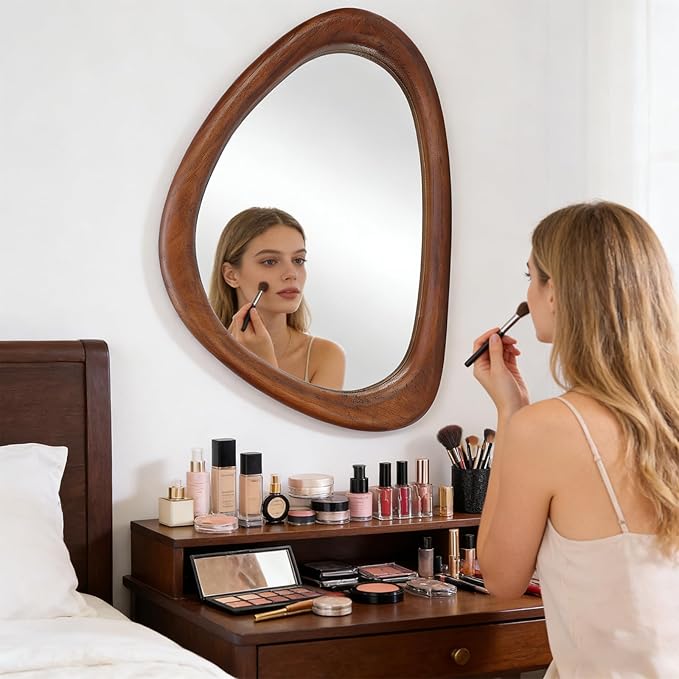 MAGFLERUM Irregular Wall Mirror, 30 * 20 inch Asymmetrical Wood Mirrors, Entryway Mirror, Hanging Vertically and Horizontally. Mirrors for Wall Decor (Black Walnut)