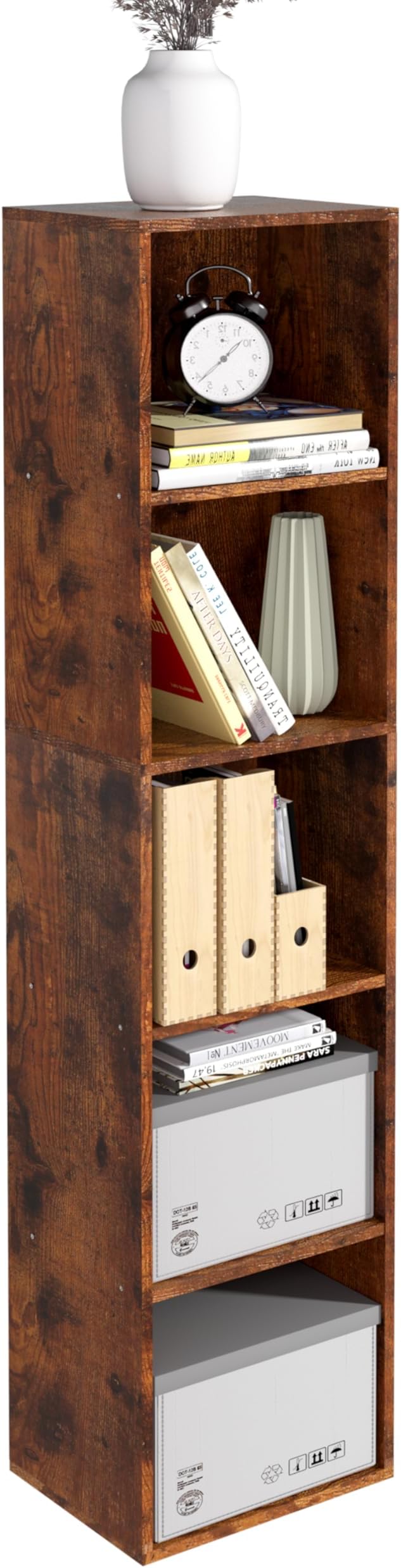 5-Tier Wooden Cube Storage Organizer, 52 Inch Tall Bookcase & Display Shelf with 5 Open Cubes, Freestanding DIY Closet Shelving Unit for Living Room Office(Retro Brown, 5 Cube-W(11.8inch)