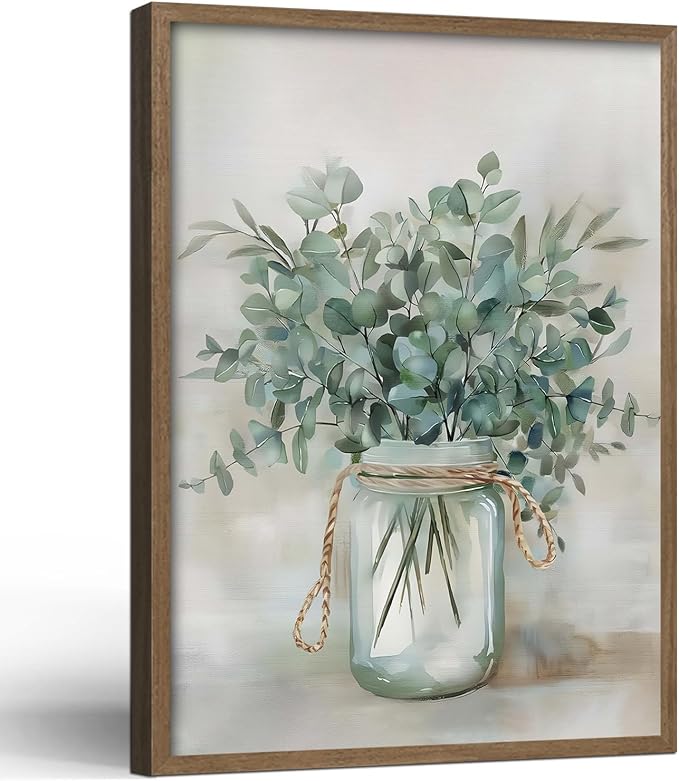 Framed Canvas Wall Art Rustic Botanical Print Poster Greenery Picture Gallery Artwork Living Room Bedroom Office Gallery Decor Living Room Bedroom Office Apartment 16X24 Inch Ready to Hang