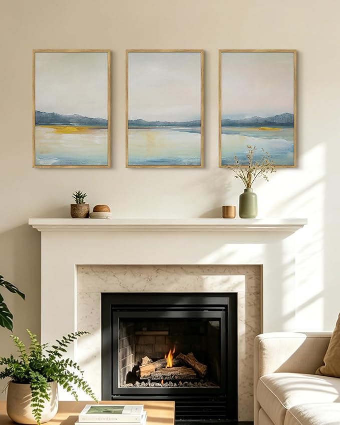 KUVIOKE Abstract Landscape Framed Wall Art Minimalist Neutral Illustrations Modern Art Decorative Nordic Home Decor 16x24in (Natural Framed)