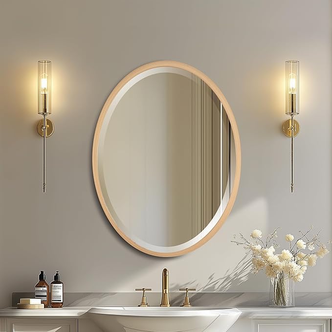 OVALCREST - Oval Wooden Beveled Wall Mirror for Home Decor, Bathroom, Vanity, Bedroom, Living Room, Hallway - London Style (Gold Paint) 41.1 x 31.1
