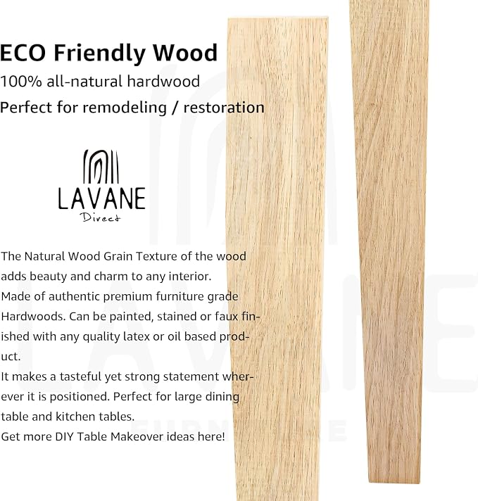 29 inch / 73cm Unfinished Wooden Dining Table Legs, LAVANE Set of 4 Classic Countryside Two-Side Tapered Solid Wood Replacement Feet for Bench Coffee Table Dining Table Chair Desk Kitchen Island