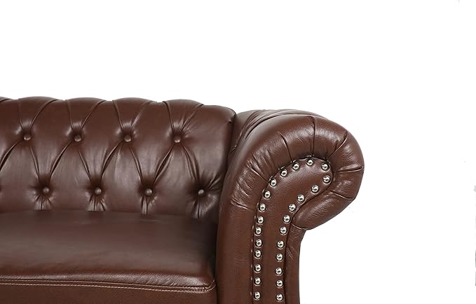 LEVNARY Chesterfield Sofa, Classic Tufted Upholstered Leather Couch, Modern 3 Seater Couch Furniture with Tufted Back for Living Room Office (Dark Brown)