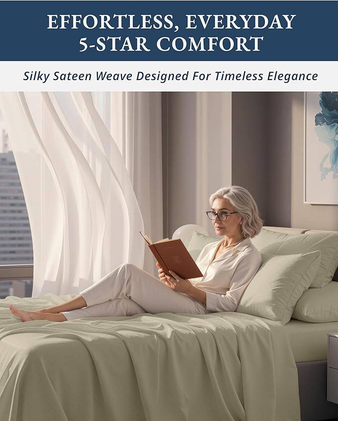 100% Egyptian Cotton Sheet Set Queen Size – Silky Sateen Weave Queen Sheet Set for Winter Sleep Comfort, 15" Snug Fit Deep Pocket, Breathable Hotel-Quality Soft Luxury You Can Feel - Swiss Dot Linen