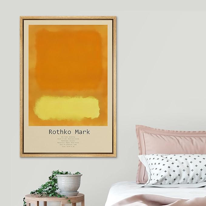 SIGNLEADER Framed Canvas Print Wall Art Bright Orange Yellow Geometric Color Blocks Abstract Shapes Illustration Modern Art Decorative Nordic Zen for Living Room, Bedroom, Office - 24"x36" Natural