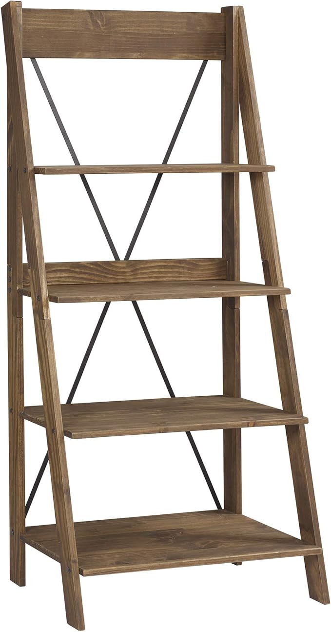 Walker Edison X Back Modern Farmhouse Wood Bookcase Bookshelf Home Office Living Room Storage, 4 Shelves, Brown