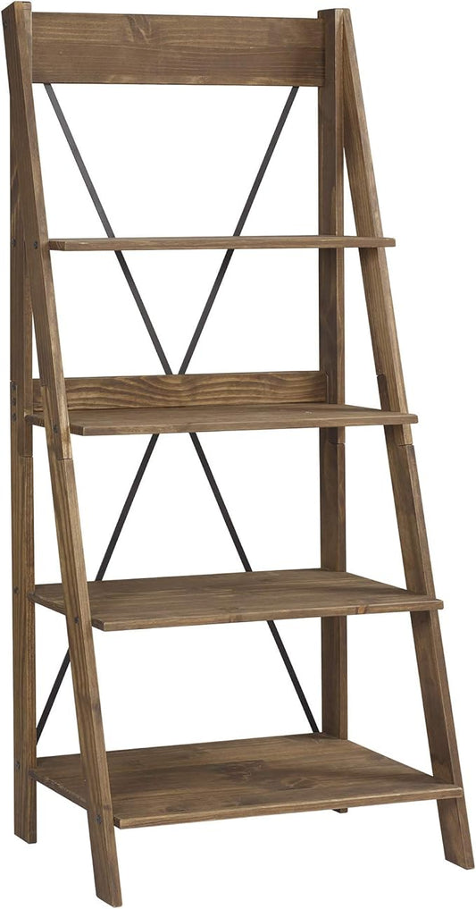 Walker Edison X Back Modern Farmhouse Wood Bookcase Bookshelf Home Office Living Room Storage, 4 Shelves, Brown