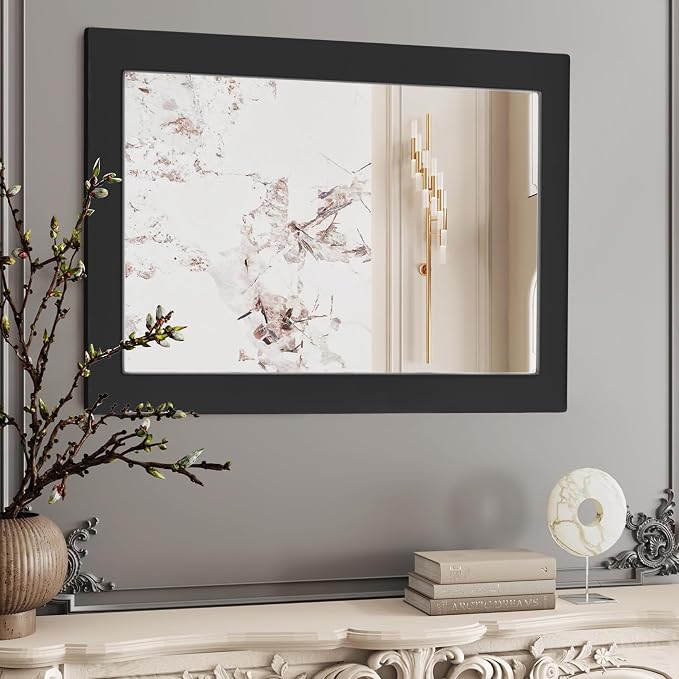 54''x36'' Rustic Wall Mirror for Bathroom Black Wood Frame, Classic Rectangle Mirror Farmhouse Vanity Wall Mirror Decor Living Room, Bedroom, Entryway
