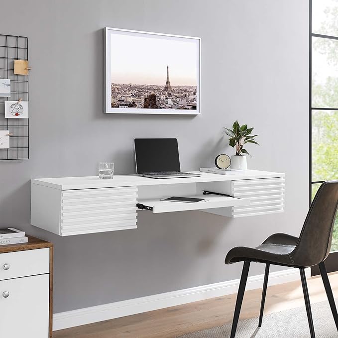 Modway Render Mid-Century Modern, Wall Mount Office Desk, White