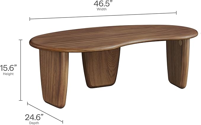 Modway Vetra Kidney-Shaped Free Coffee Table in Walnut Wood Grain – Funky Mid-Century Modern Cloud Center Table for Living Room