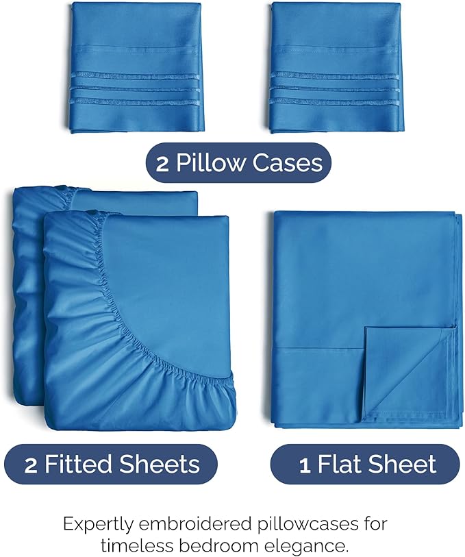 Split King Size 5 Piece Sheet Set - Comfy Breathable & Cooling Sheets - Hotel Luxury Bed Sheets for Women & Men - Deep Pockets, Easy-Fit, Soft & Wrinkle Free Sheets - Royal Blue Oeko-Tex Bed Sheet Set