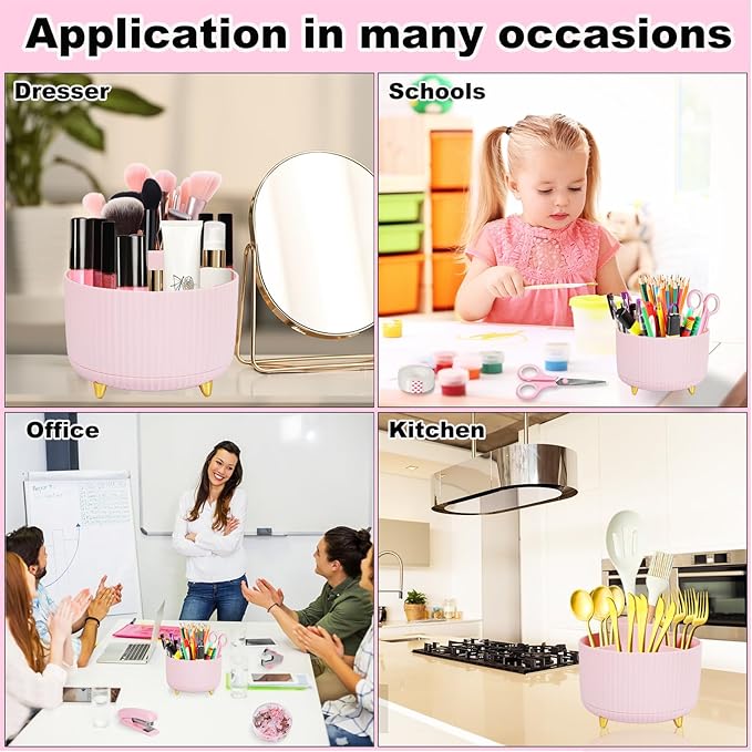 Desk Organizers and Accessories Set with 360-Degree Rotating Pen Holder, Tape Dispenser, Stapler, Staple Remover, 1000 Staples, Tape, Clips Set, Ruler, Scissor, Pen
