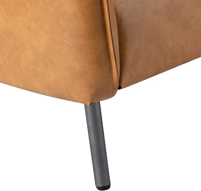 HULALA HOME Leather Armchair, Modern Faux Leather Accent Armchair Upholstered Living Room Chairs with Moveable Cushion for Living Room, Office, Reading, Customer Reception, Camel