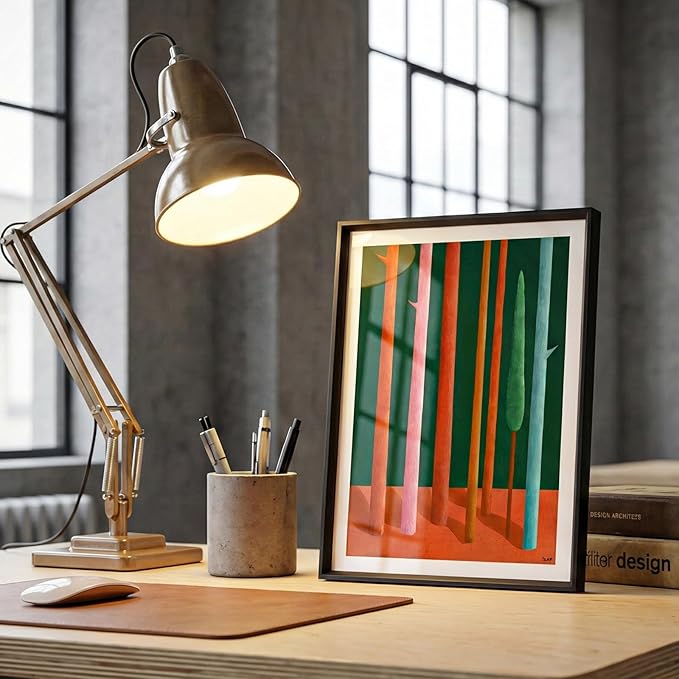 Framed Abstract Forest Wall Art for Living Room, 11x14 Inch Modern Geometric Tree Print, Colorful Minimalist Artwork for Walls with Matte Black Metal Frame and Acrylic Front,Bedroom Office Wall Decor