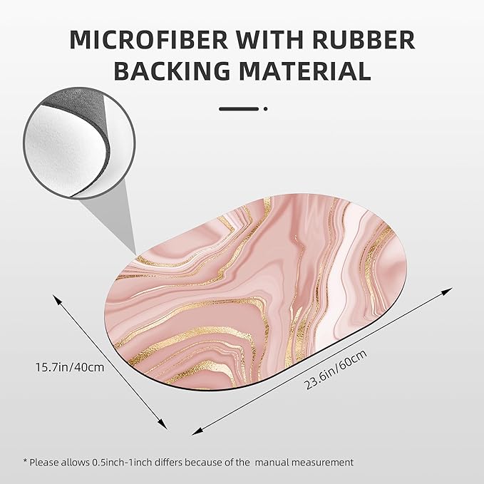 Bathroom Rug Mat Abstract Pink Golden Marble Oval Bath Mat Doormat Absorbent Quick Dry Non Slip Diatom Mud Mat for Shower Tub Sink Laundry Kitchen Doorway 23.6x15.7 Inches