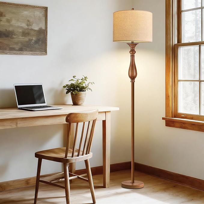 Wood Floor Lamps for Living Room Boho Farmhouse Floor Lamp with Remote Control & 3 Color Temperature,Dimmable Vintage Floor Lamp Mid Century Modern Standing Lamp Pole Tall Floor Lamp Bedroom Corner