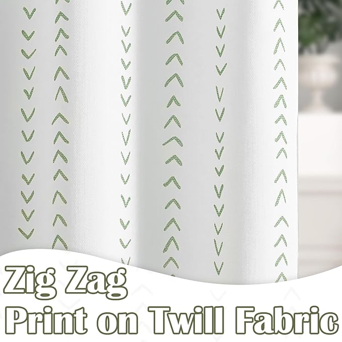 jinchan Green and White Boho Shower Curtain Herringbone Zig Zag Waterproof Fabric Bohemian Modern Farmhouse Arrow Geometric Shower Curtains for Bathroom with 12 Hooks 70x72 Inches