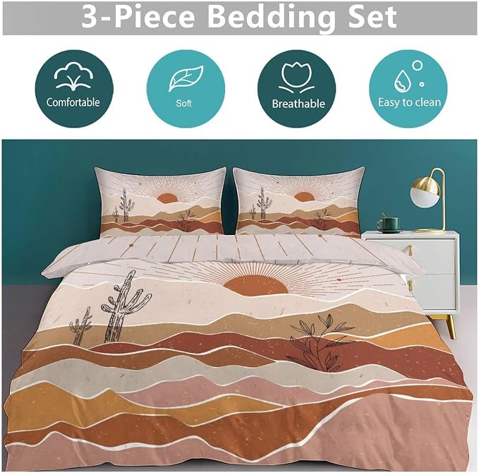 Mid Century Leaves Comforter Set,Modern Abstract Tropical Monstera Palm Leaf Plant Minimalist Spring Summer Bohemian Geometric Bedding Set with Pillowcase for Bedroom Bed Decor,Queen 90"x90"