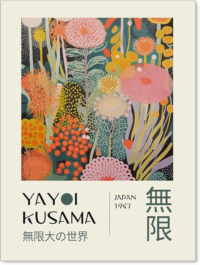 Abstract Yayoi Kusama Posters Japanese Wall Art Vintage Tokyo Aesthetic Prints Yayoi Kusama Inspired Japanese Gallery Wall Art for Stylish Room Bedroom Living Room Decor 11x14in Unframed