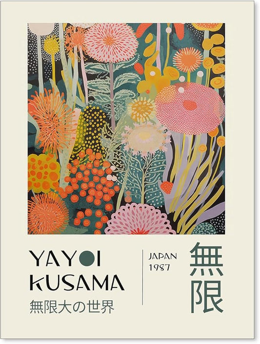 Abstract Yayoi Kusama Posters Japanese Wall Art Vintage Tokyo Aesthetic Prints Yayoi Kusama Inspired Japanese Gallery Wall Art for Stylish Room Bedroom Living Room Decor 11x14in Unframed