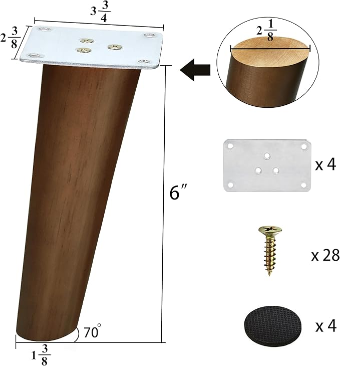 AORYVIC Wood Furniture Legs 6 inch Angled Couch Legs Slanted Sofa Replacement Legs for Dresser, Cabinet, Futon, Bench