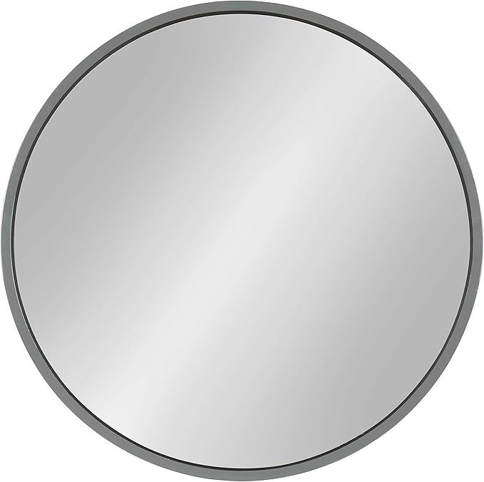 Kate and Laurel Travis Round Wood Wall Vanity Mirror, 22 Inch Diameter, Gray, Modern Circle Mirror for Use as Bathroom Mirror for Over Sink or Accent Entryway Mirror